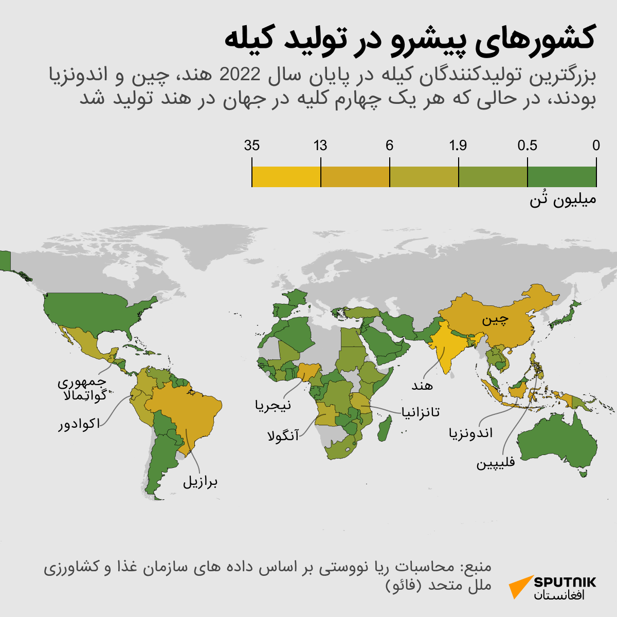 کشورهای پیشرو در تولید کیله - اسپوتنیک افغانستان  