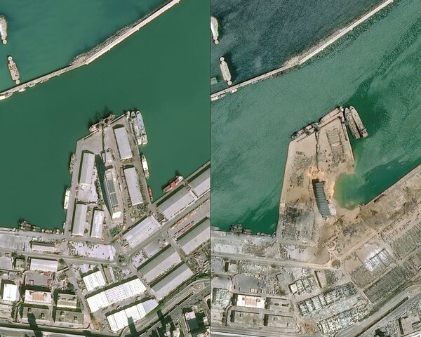اولین تصویرماهواره‌ای قبل و بعد از انفجار بندر بیروت - اسپوتنیک افغانستان  