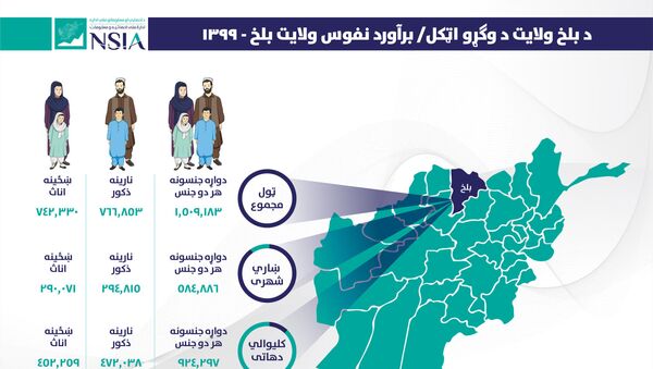 نفوس ولایت بلخ بیش از ۱ میلیون و ۵۰۹ هزار نفر برآورد شد - اسپوتنیک افغانستان  