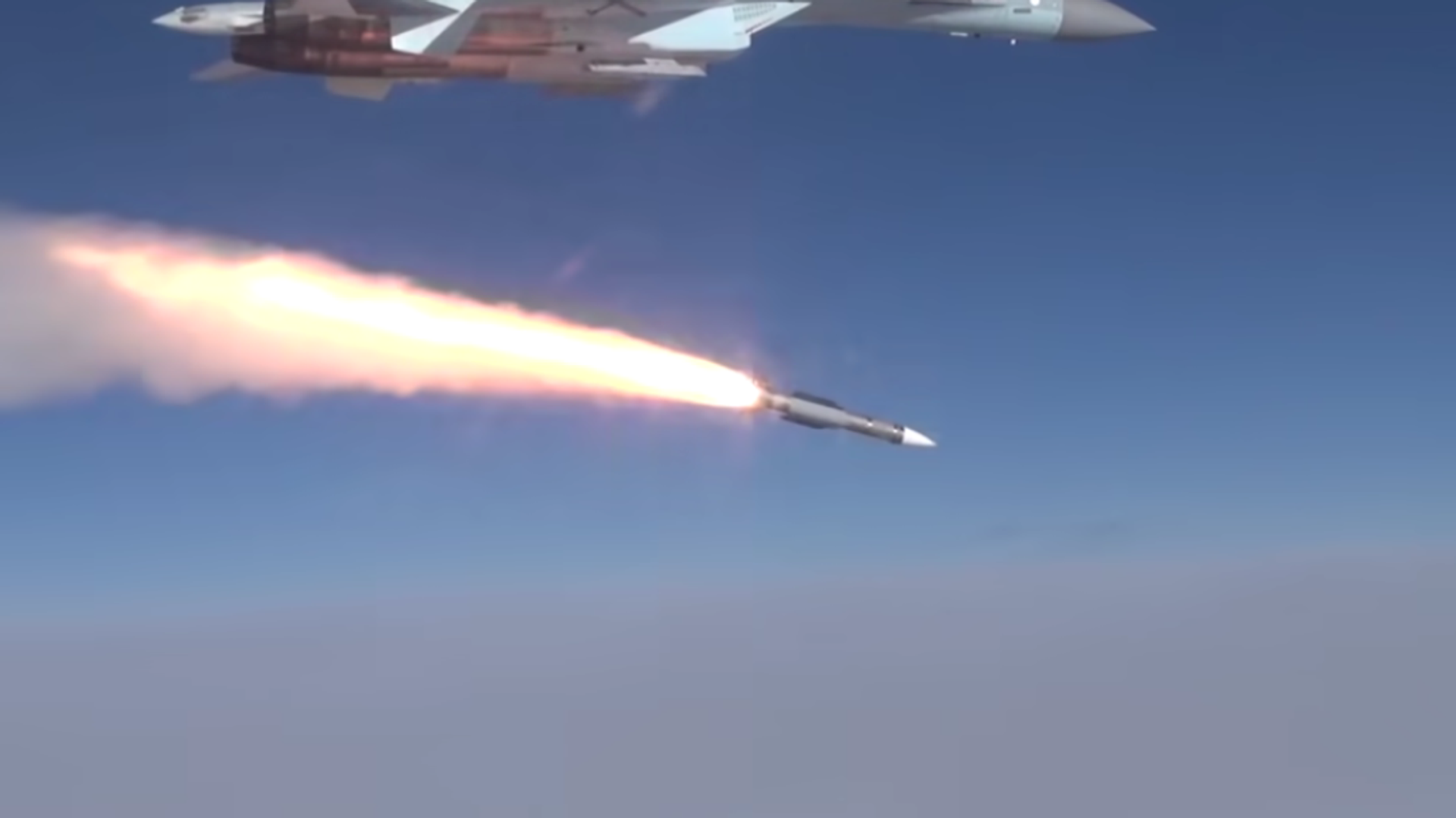 A Russian Su-35S fighter jet fires what appears to be an R-37M ultra-long-range air-to-air missile in a promotional video by the Russian Ministry of Defense - اسپوتنیک افغانستان  , 1920, 23.05.2022