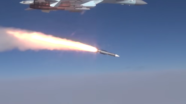A Russian Su-35S fighter jet fires what appears to be an R-37M ultra-long-range air-to-air missile in a promotional video by the Russian Ministry of Defense - اسپوتنیک افغانستان  