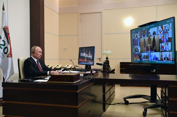 ولادیمیر پوتین رئیس جمهور روسیه از طریق کنفرانس ویدیویی در اجلاس G20 شرکت کرد. - اسپوتنیک افغانستان  