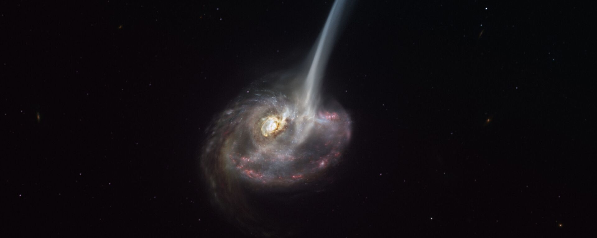 Художественное изображение галактики ID2299 и газа, выброшенного «приливным хвостом» в результате слияния - اسپوتنیک افغانستان  , 1920, 27.01.2022