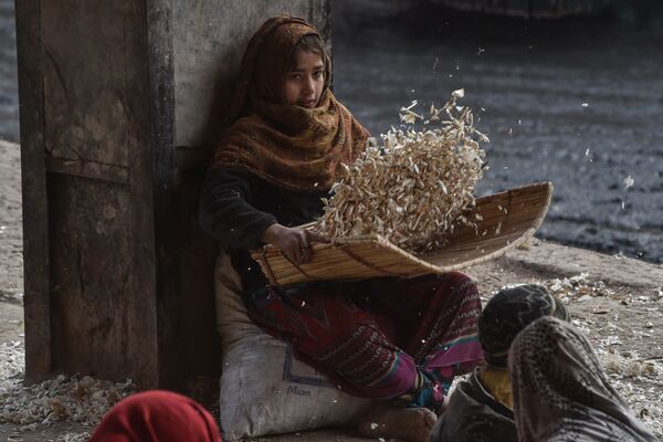 زنی هنگام پاکاری سیر در بازاری در لاهور پاکستان. - اسپوتنیک افغانستان  