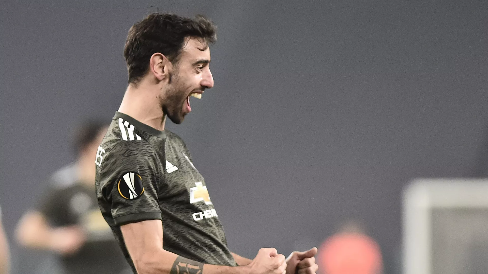 Manchester United's Bruno Fernandes celebrates scoring their second goal 