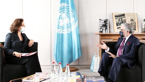  دیدار عبدالله عبدالله با رئیس سازمان یونسکو در پاریس  - اسپوتنیک افغانستان  