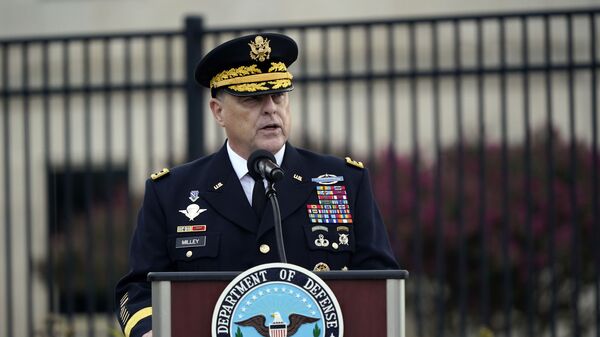 Chairman of the Joint Chiefs Gen. Mark Milley speaks during a ceremony at the National 9/11 Pentagon Memorial to honor the 184 people killed in the 2001 terrorist attack on the Pentagon, in Washington, Friday Sept. 11, 2020 - اسپوتنیک افغانستان  