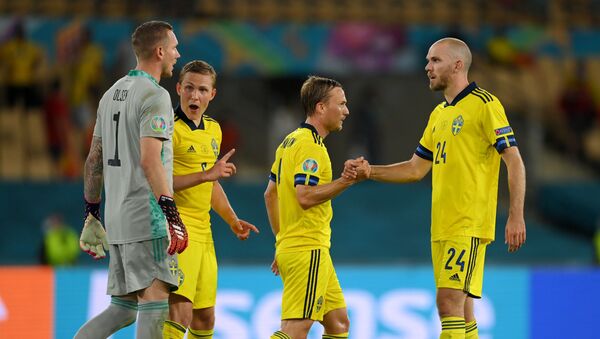 Sweden's Marcus Danielson celebrate with teammates after the match Spain v Sweden, La Cartuja, Seville, Spain, June 14, 2021 - اسپوتنیک افغانستان  