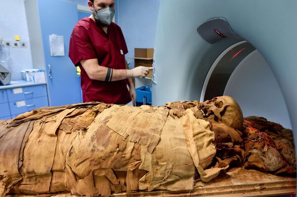 دانشمند در حال اسکن یک مومیایی مصری در میلان. - اسپوتنیک افغانستان  