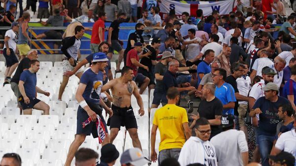 Football Soccer - England v Russia - EURO 2016 - Group B - Stade Vélodrome, Marseille, France - 11/6/16 Fans clash in the stadium after the game - اسپوتنیک افغانستان  