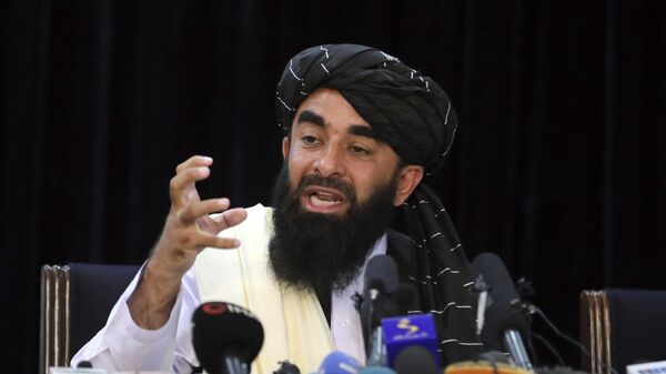 Представитель Талибана Забихулла Муджахид на пресс-конференции в Кабуле, Афганистан  - اسپوتنیک افغانستان  