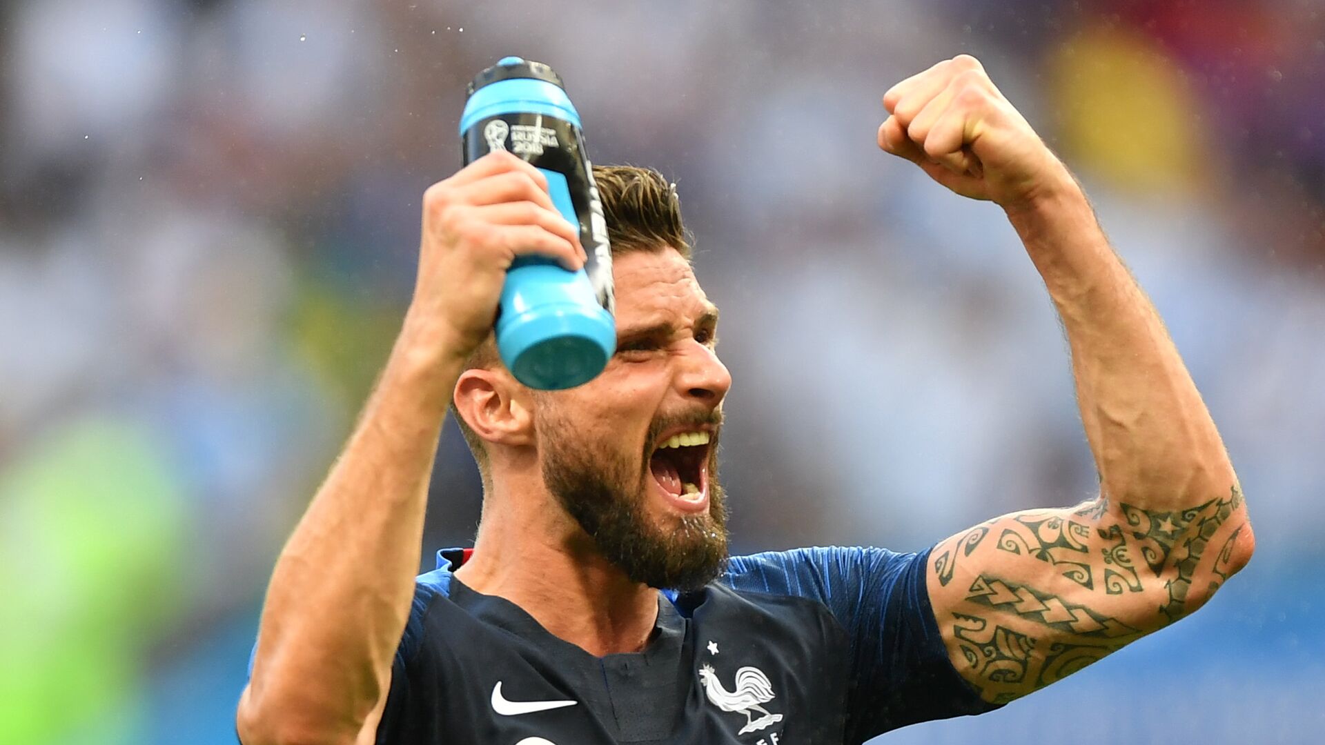France's Olivier Giroud celebrates his team's 4-3 victory at the World Cup Round of 16 soccer match between France and Argentina at the Kazan Arena, in Kazan, Russia, June 30, 2018 - اسپوتنیک افغانستان  , 1920, 07.07.2022