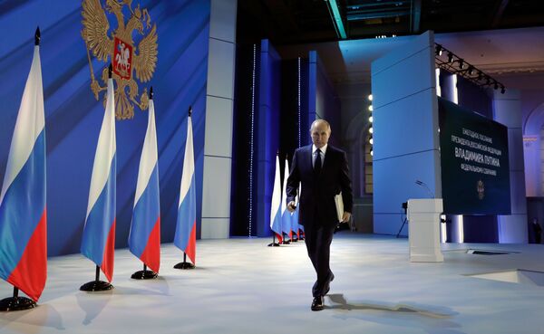 رئیس جمهور روسیه پس از پیام سالانه خود به مجمع فدرال این کشور/سال2021. - اسپوتنیک افغانستان  