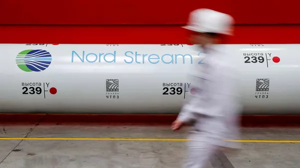 Логотип проекта газопровода «Северный поток - 2» на трубе Челябинского трубопрокатного завода - اسپوتنیک افغانستان  