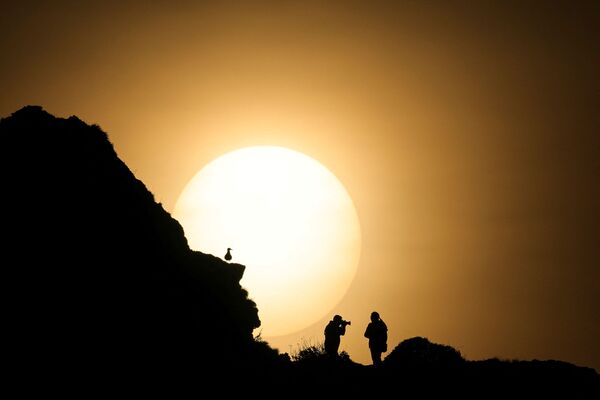 زوجی هنگام غروب خورشید  در غرب فرانسه قدم می‌زنند. - اسپوتنیک افغانستان  