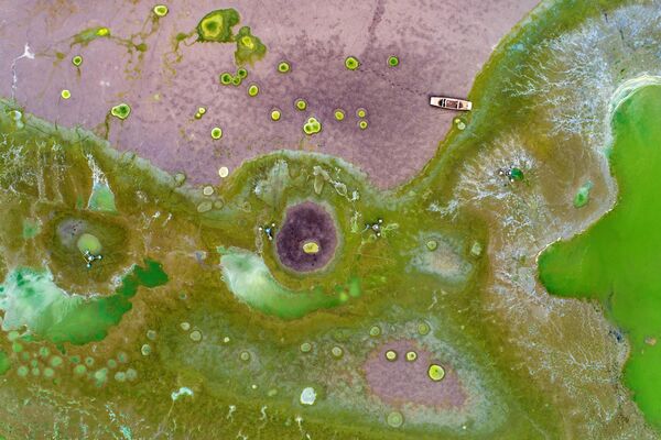 زمین خشک شده یک حوضچه پس از کاهش سطح آب در پارک ملی تالاب دریاچه بایما در Huaian، در استان جیانگ سو در شرق چین - اسپوتنیک افغانستان  