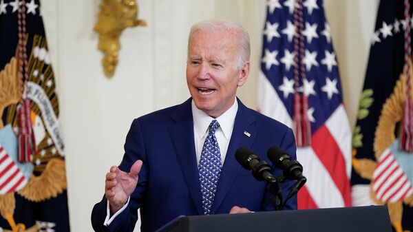  President Joe Biden speaks during a bill signing ceremony, June 13, 2022, in the East Room of the White House in Washington. Biden will make his first trip to the Middle East next month with visits to Israel, the West Bank and Saudi Arabia - اسپوتنیک افغانستان  