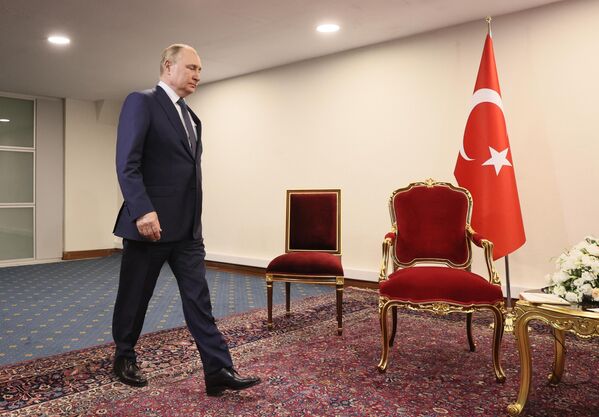 ولادیمیر پوتین رئیس جمهور روسیه در دیدار با رجب طیب اردوغان رئیس جمهور ترکیه. - اسپوتنیک افغانستان  