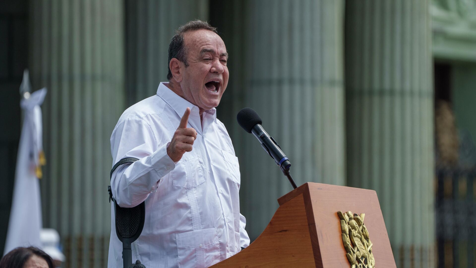 Guatemalan President Alejandro Giammattei speaks during an event celebrating a new law coined Law for the Protection of Life and Family in Guatemala City, Wednesday, March 9, 2022. The new law passed by Congress the previous day, on International Women's Day, doubles prison sentences for abortion, stigmatizes the LGBT community and prohibits educating children about sexual diversity. - اسپوتنیک افغانستان  , 1920, 31.07.2022