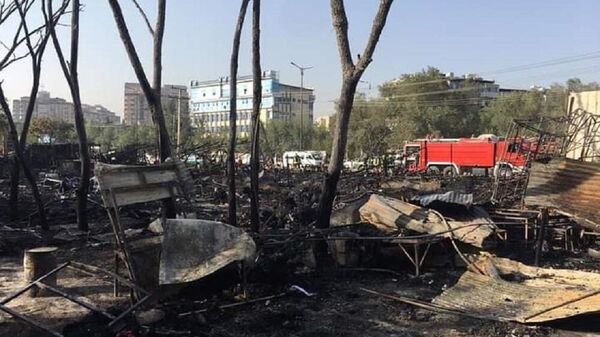 آتش‌سوزی در بازار لیلامی فروشی مکروریان چهارم کابل - اسپوتنیک افغانستان  