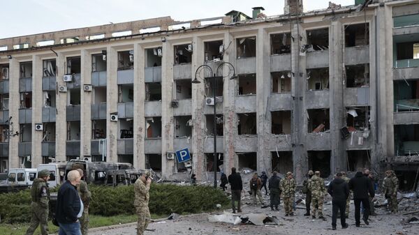 Здание городской администрации в центре Донецка, поврежденное в результате обстрела со стороны ВСУ - اسپوتنیک افغانستان  