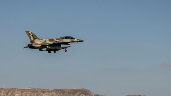 An Israeli F-16 takes off during the bi-annual multi-national aerial exercise known as the Blue Flag, at Ovda airbase near Eilat, southern Israel, Sunday, Oct. 24, 2021.  - اسپوتنیک افغانستان  