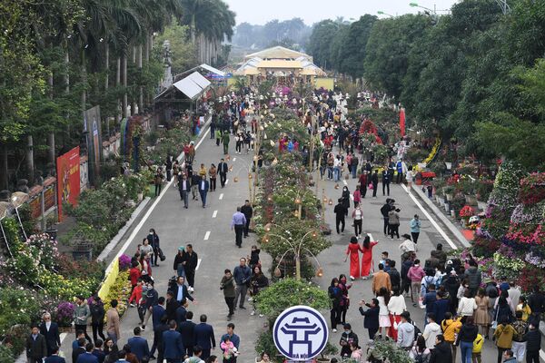 تجمع مردم در جشنواره گل در منطقه Me Linh در حومه هانویا 9 دسامبر 2022 (عکس از Nhac NGUYEN / AFP) - اسپوتنیک افغانستان  