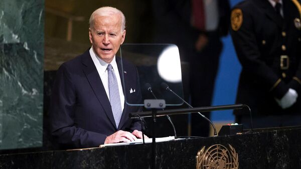 Президент США Джо Байден выступает на 77-й сессии Генеральной Ассамблеи ООН (21 сентября 2022). Нью-Йорк - اسپوتنیک افغانستان  
