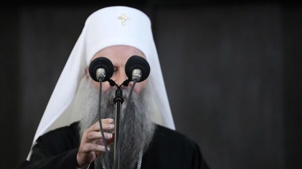 Патриарх Сербской Православной церкви Порфирий во время пресс-конференции в Белграде, Сербия - اسپوتنیک افغانستان  