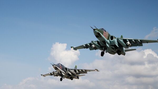 Su-25 jets of the Russian Aerospace Forces at the Hmeymim airbase, Syria - اسپوتنیک افغانستان  