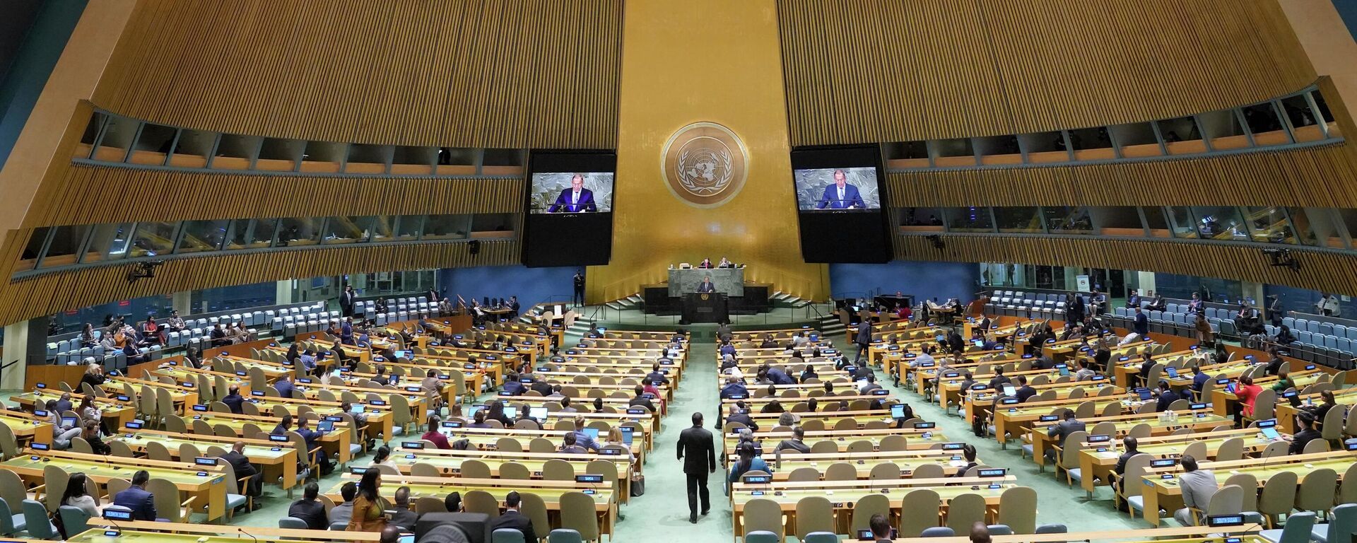 Министр иностранных дел России Сергей Лавров выступает на 77-й сессии Генеральной Ассамблеи Организации Объединенных Наций в штаб-квартире ООН в Нью-Йорке - اسپوتنیک افغانستان  , 1920, 24.02.2023