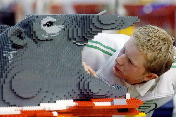 یک کارمند شرکت دانمارکی لگو در 13 دسامبر 2006 در کارخانه لگو، در کلادنو، بوهمیا مرکزی، یک سر اسب آبی را مدل می کند.کارخانه Lego&#x27;s Kladno چک جعبه‌های نمایشگر پلاستیکی و مقوایی را طراحی، می‌سازد و پر می‌کند.در کنار سایر کارخانه‌ها در اروپای مرکزی و شرقی، کلادنو پس از زیان‌های سال‌های 2003 و 2004 که تهدید به نابودی آن شد، به یک قطعه کلیدی در بهبود مداوم ششمین اسب‌بازی‌ساز بزرگ جهان تبدیل شده است. - اسپوتنیک افغانستان  