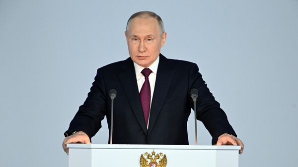  Президент РФ Владимир Путин выступает с ежегодным посланием Федеральному собранию - اسپوتنیک افغانستان  