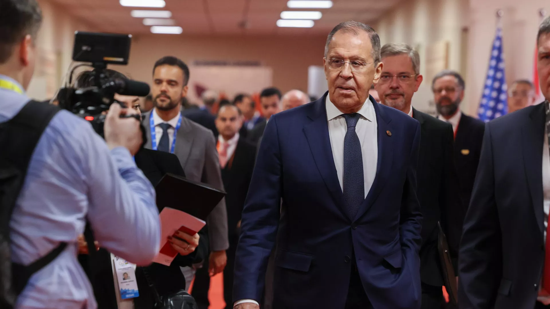 Министр иностранных дел РФ Сергей Лавров на совещании глав МИД G20 в Культурном центре президентского дворца в Нью-Дели, Индия