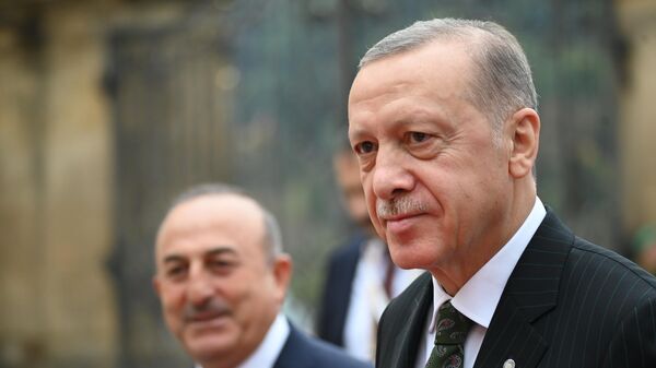 Президент Азербайджана Ильхам Алиев и президент Турции Реджеп Тайип Эрдоган на саммите Европейского политического сообщества в Праге - اسپوتنیک افغانستان  