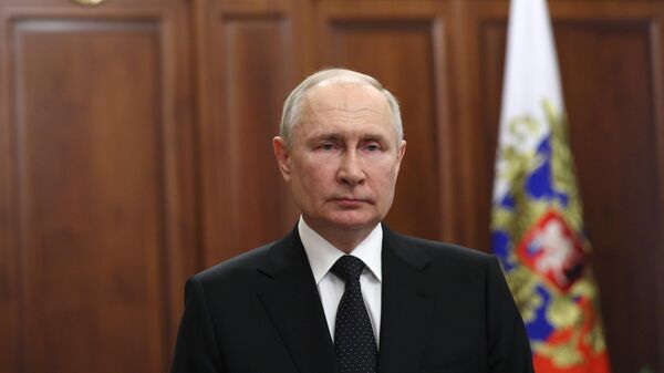 Президент РФ Владимир Путин во время обращения к гражданам России - اسپوتنیک افغانستان  
