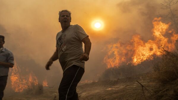 Пожар в деревне Геннади на острове Родос, Греция - اسپوتنیک افغانستان  