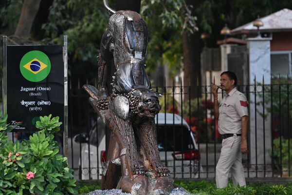 مجسمه جگوار، حیوان ملی برازیل در پارک دهلی نو در 5 سپتمبر 2023، پیش از اجلاس G20 هند به نمایش گذاشته شد. - اسپوتنیک افغانستان  