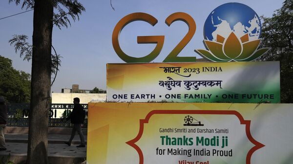 Баннер саммита G20 в Нью-Дели, Индия  - اسپوتنیک افغانستان  
