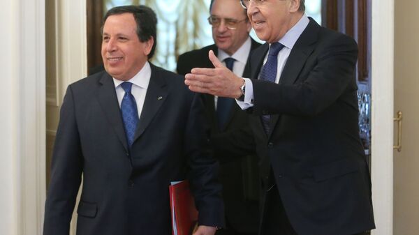 Министр иностранных дел Тунисской Республики Хемаиес Жинауи и министр иностранных дел России Сергей Лавров на встрече в Москве - اسپوتنیک افغانستان  