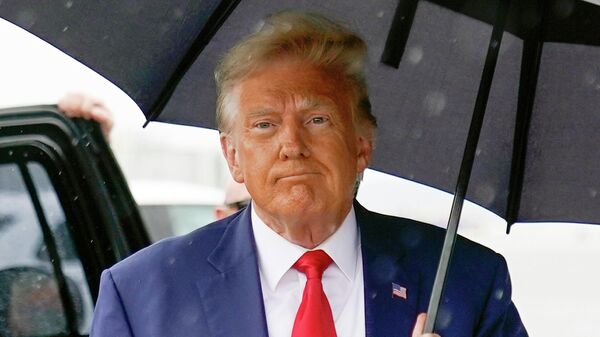 Американский политик Дональд Трамп во время дождя  - اسپوتنیک افغانستان  