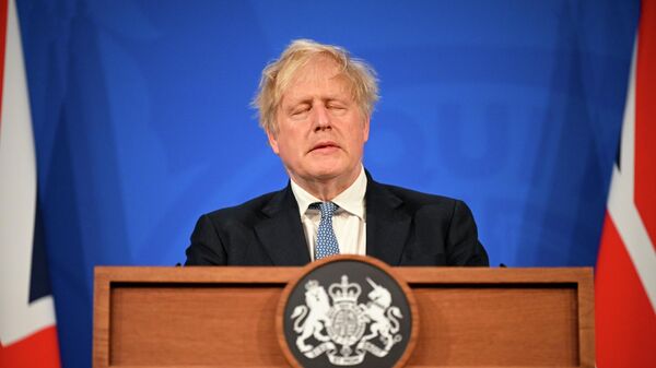 Премьер-министр Великобритании Борис Джонсон выступает на пресс-конференции на Даунинг-стрит в Лондоне - اسپوتنیک افغانستان  