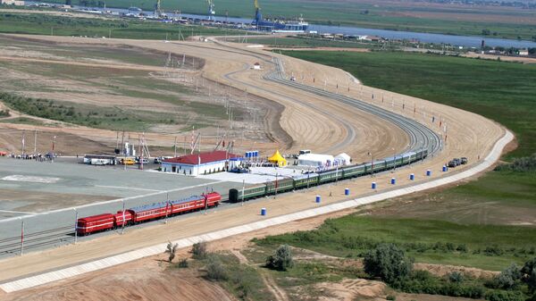 Train operation starting on the Yandyki-Olya railroad stretch, crossing the Astrakhan Region. It is part of the North-South transnational transport corridor, which will link Russia with Iran, India and Southeast Asia (File) - اسپوتنیک افغانستان  