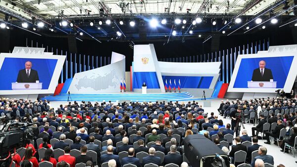  Президент РФ Владимир Путин обращается с посланием к Федеральному Собранию - اسپوتنیک افغانستان  