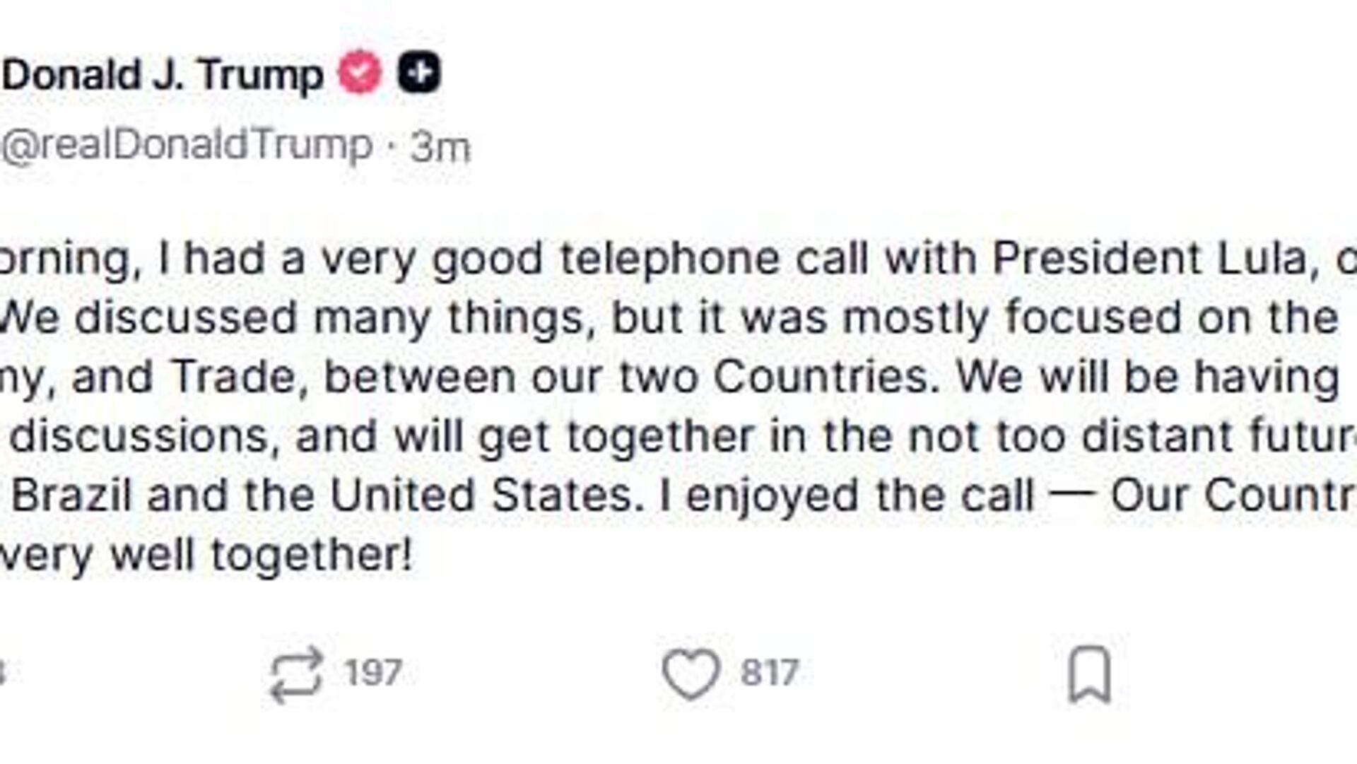 ترامپ انتظار دیدار شخصی با رئیس جمهور برزیل را دارد ترامپ انتظار دیدار شخصی با رئیس جمهور برزیل را دارد - اسپوتنیک افغانستان  , 1920, 06.10.2025