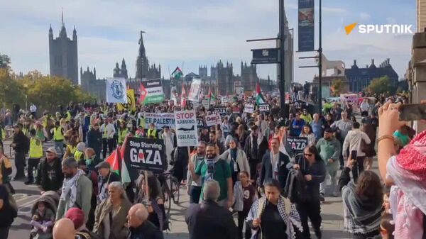 خبرنگار اسپوتنیک گزارش داد: ده‌ها هزار نفر در مرکز لندن در حمایت از فلسطین تحت عنوان «راهپیمایی ملی برای فلسطین» تظاهرات کردند - اسپوتنیک افغانستان  