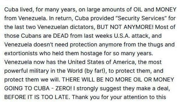 ⭕دونالد ترامپ اعلام کرد که کوبا دیگر نفت و پولی از ونزوئلا دریافت نخواهد کرد - اسپوتنیک افغانستان  