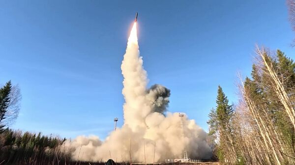 The launch of a Yars intercontinental ballistic missile during a training exercise of strategic nuclear forces involving their ground, sea, and air components. - اسپوتنیک افغانستان  