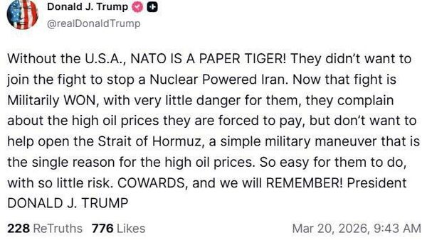 «ناتو ببری کاغذی است»؛ ترامپ: امریکا جانبداری بزدلانهٔ متحدانش در تنگهٔ هرمز را از یاد نخواهد برد - اسپوتنیک افغانستان  