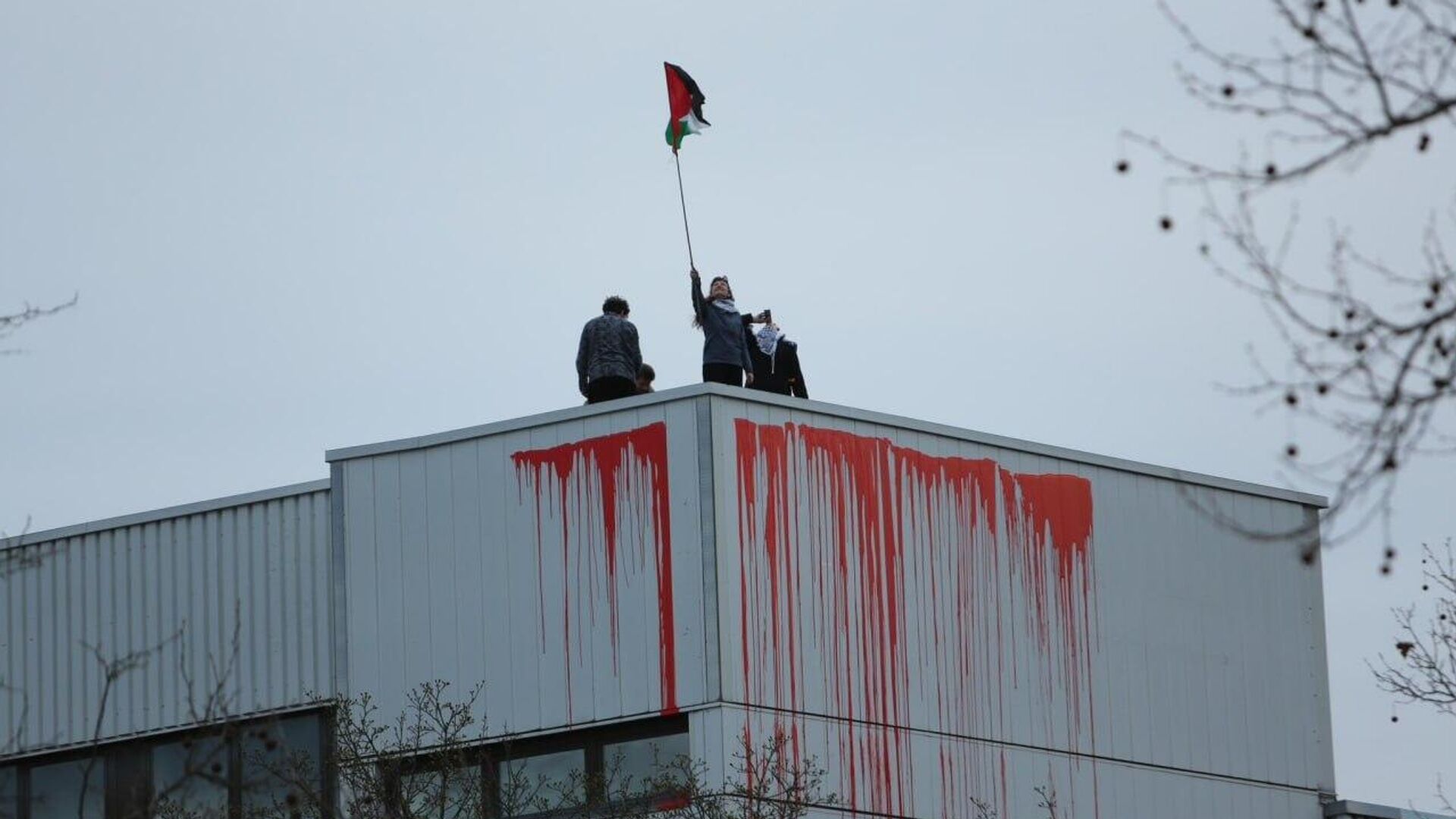 چندین فعال طرفدار فلسطین روی بام ساختمان شرکت دفاعی راینمتال در برلین چندین فعال طرفدار فلسطین روی بام ساختمان شرکت دفاعی راینمتال در برلین - اسپوتنیک افغانستان , 1920, 25.03.2026